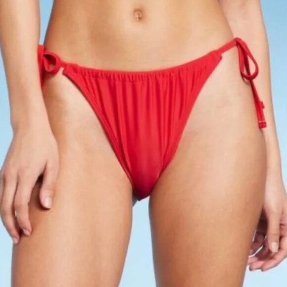 NWT Wild Fable Woman's Red Bikini Bottom Side Tie Adjustable - Picture 1 of 3